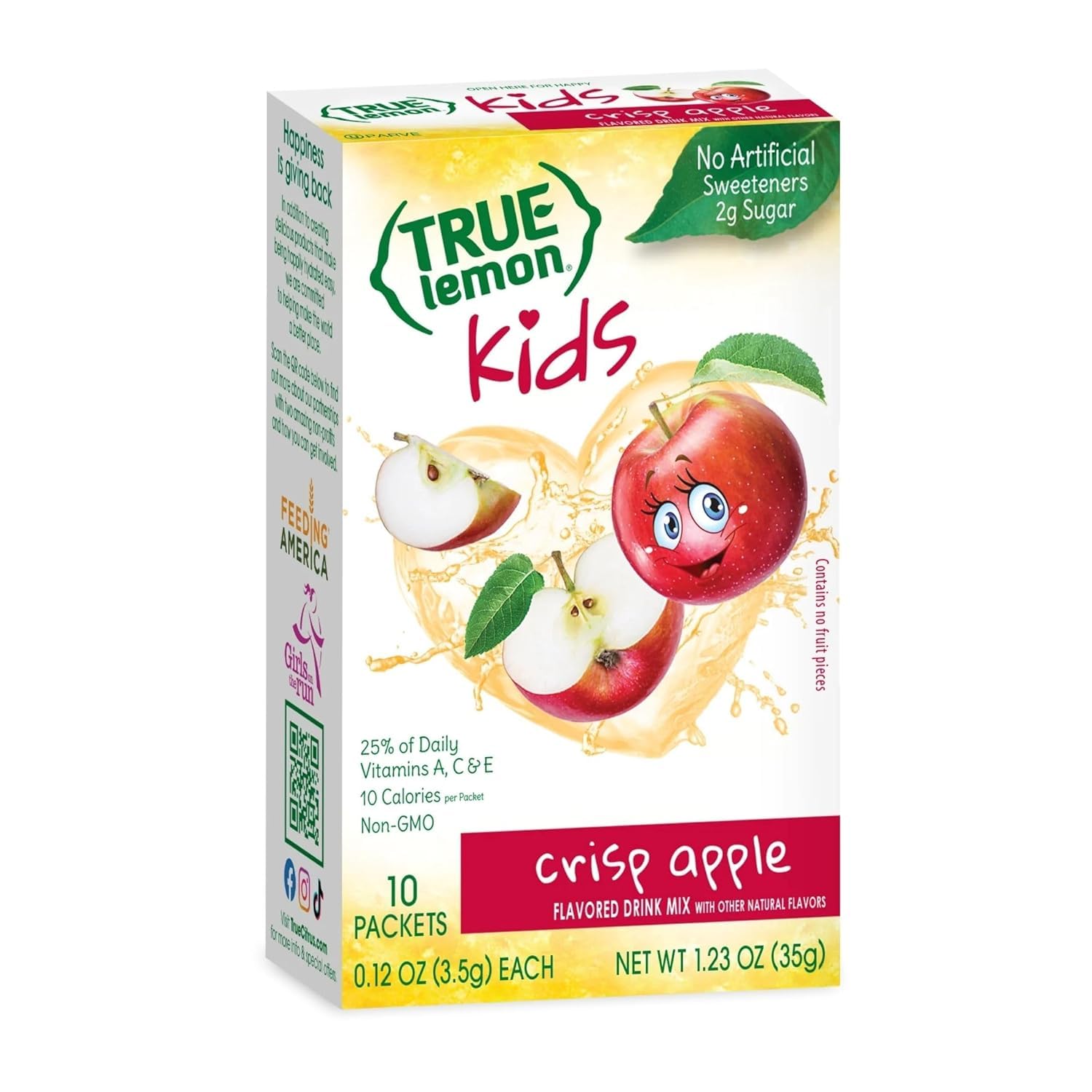 True Lemon Kids Crisp Apple 10ct, Drink Mix for Kids Hydration, No Artificial Sweeteners, Low Sugar Water Flavoring, Juice Powdered Drink Mix