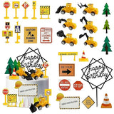 27 PCS Mini Construction Vehicles Cake Decoration Set Truck Road Sign Cake Toppers Construction Birthday Party Supplies
