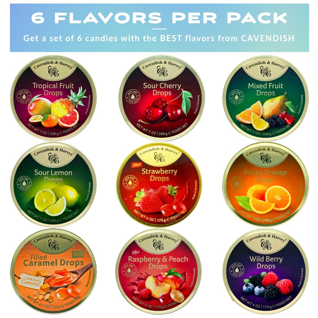Cavendish and harvey variety flavor hard candy drops sour cherry, wild berry, tropical fruit, sour lemon, raspberry and peach, mixed fruit and other