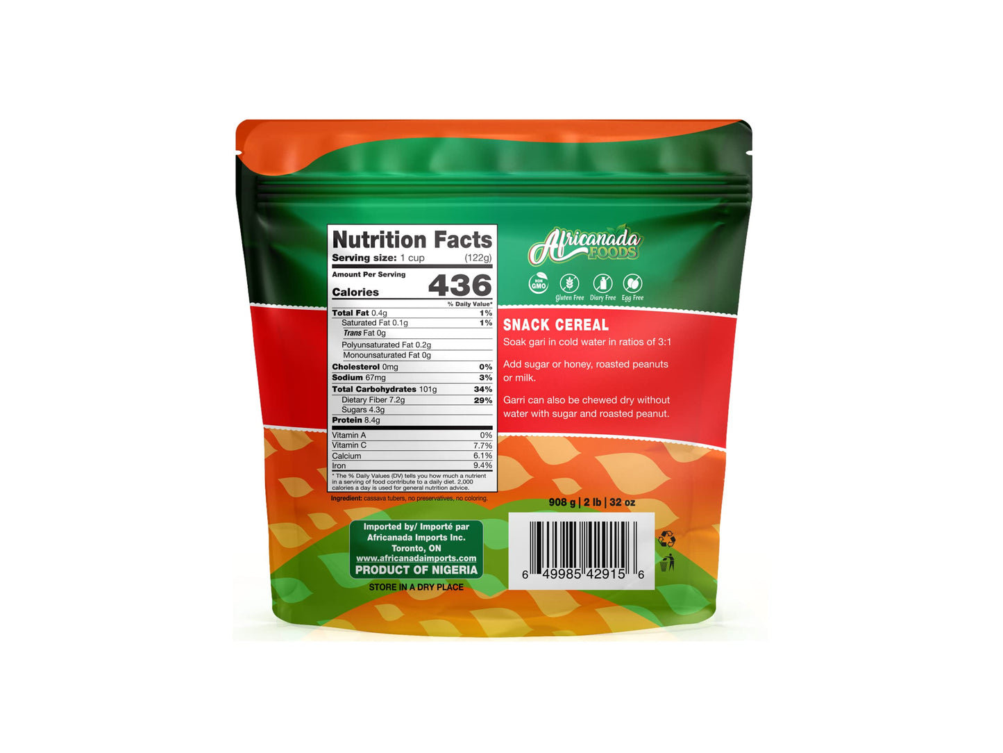 All Natural White Cassava Granules | White Garri | Ijebu Garri | 908g | 2 lb