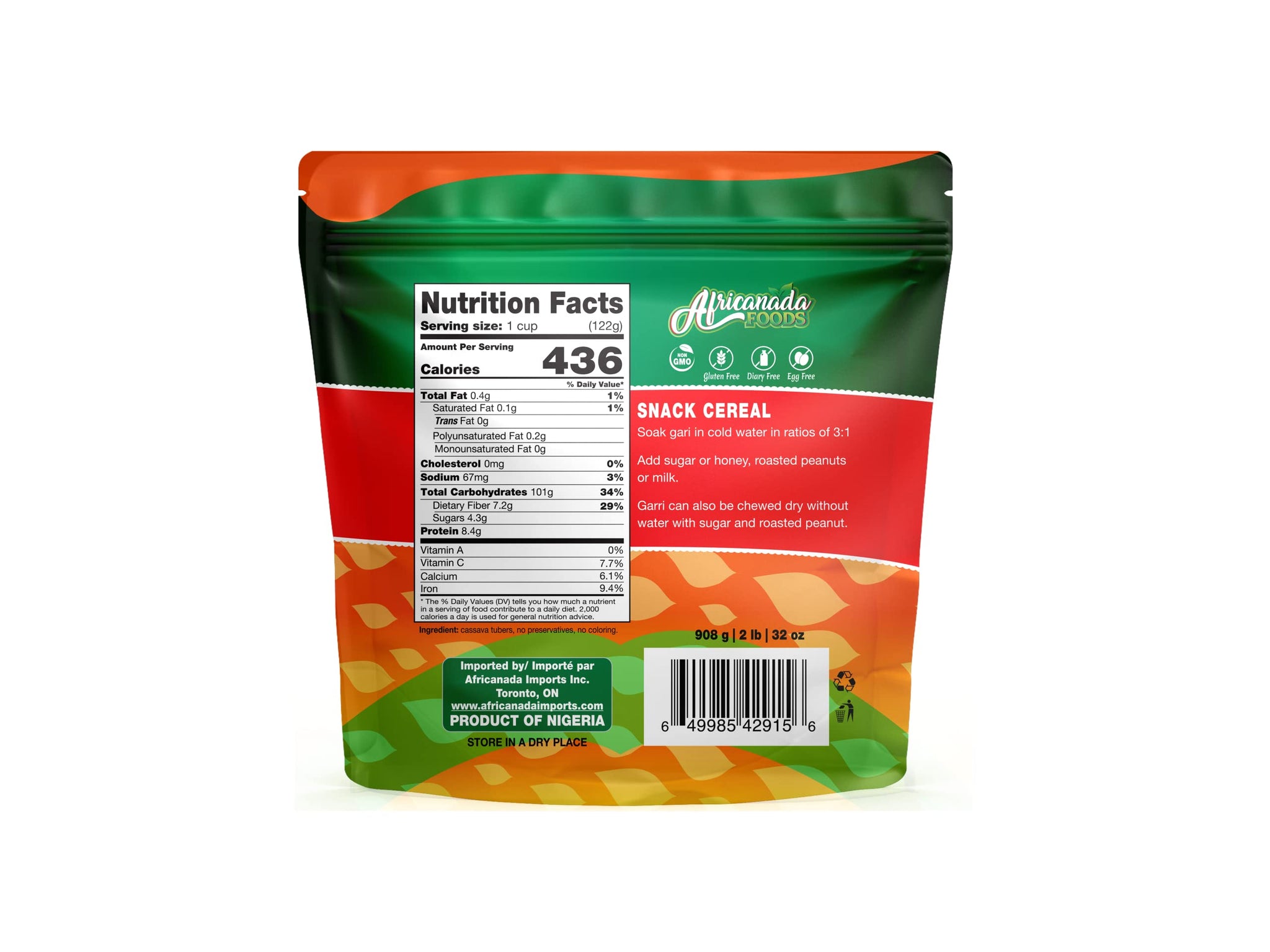 All Natural White Cassava Granules | White Garri | Ijebu Garri | 908g | 2 lb
