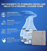 Fabric Refresher Spray 23.6 oz Bundle with Microfiber Cloth - Fabric Freshener Spray for Sofas, Curtains, and Hard-to-Wash Fabrics - Eliminates Odors