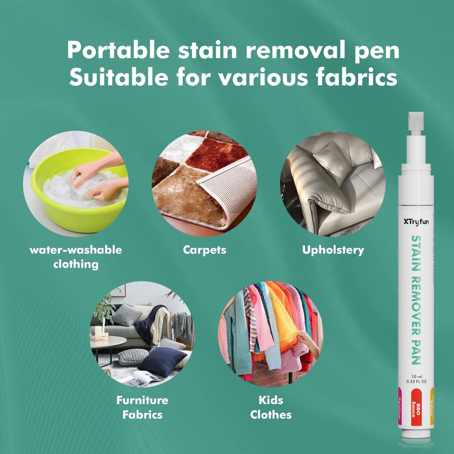 XTryfun Stain Remover Pen for Clothes, Portable & Safe Stain Sticks, Instant Travel Stains Remover for Cleaning Spot, Like Juice, Food, Ketchup, Ink