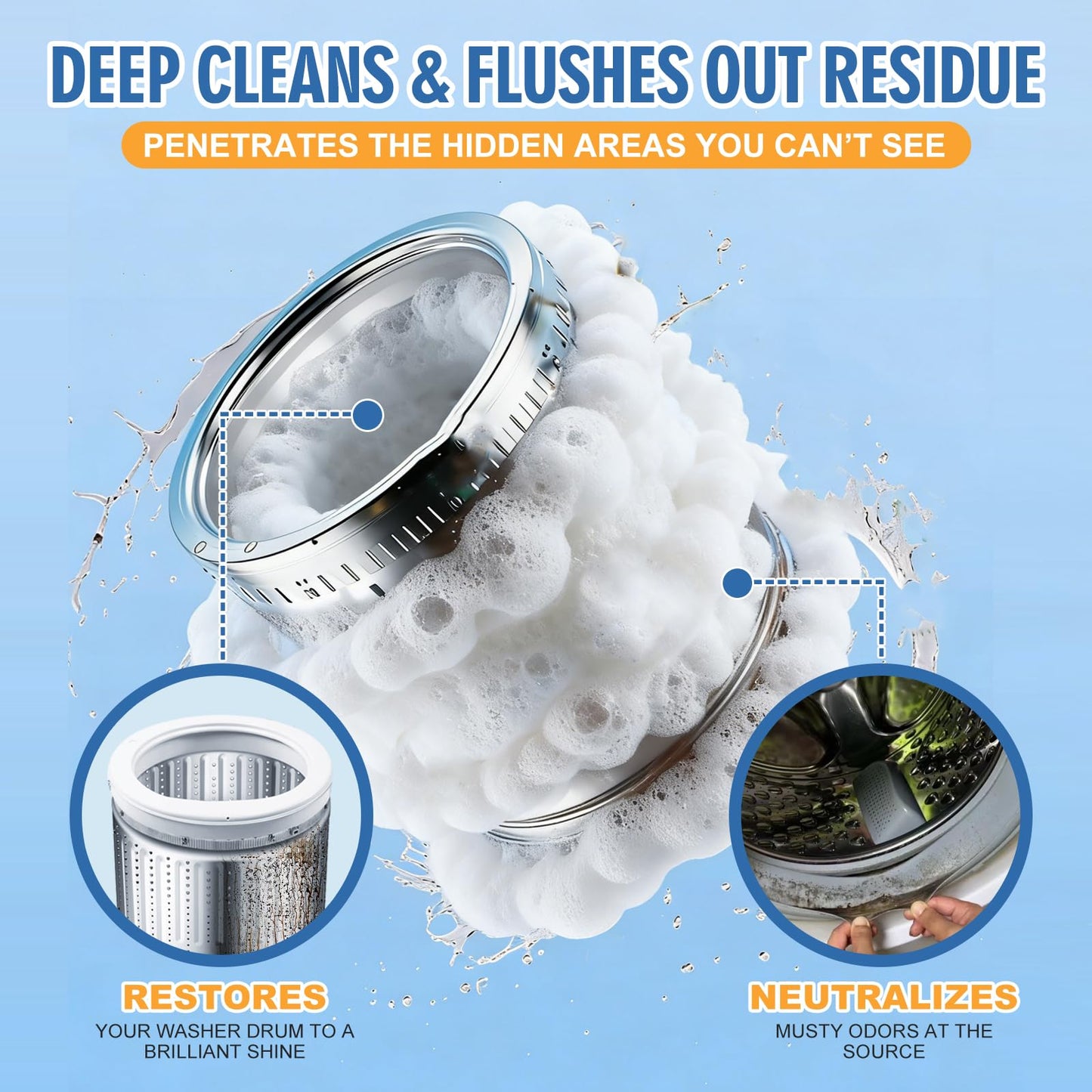 Clelviran Pet Hair Washing Machine Cleaner Powder, Enzyme Action Removes Odor Causing Residue and Grime Deep Inside Pump, HE Front and Top Load Washer