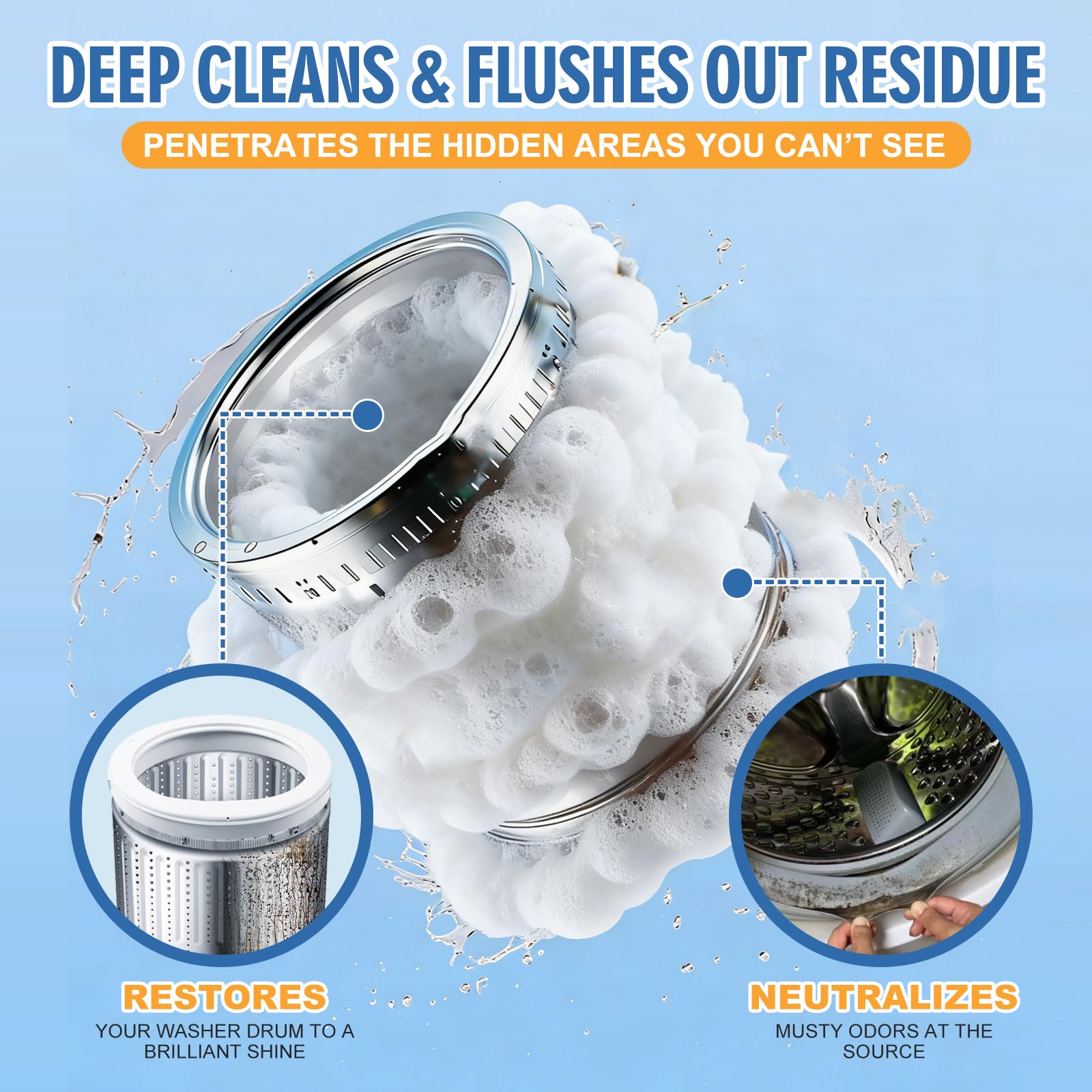 Clelviran Pet Hair Washing Machine Cleaner Powder, Enzyme Action Removes Odor Causing Residue and Grime Deep Inside Pump, HE Front and Top Load Washer
