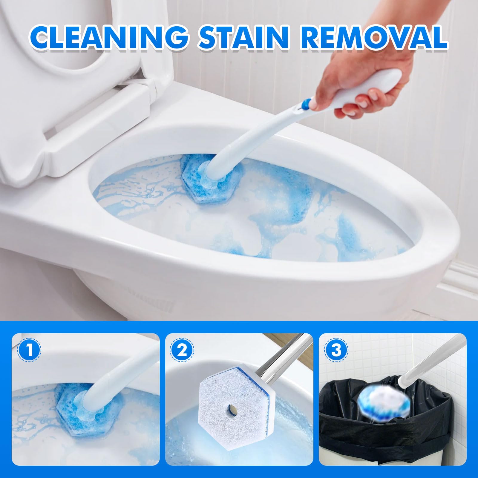 40 Count Disposable Toilet Brush Refills - Compatible with Most Toilet Brushes, Easy Cleaning Toilet Bowl Sponge Wand Heads
