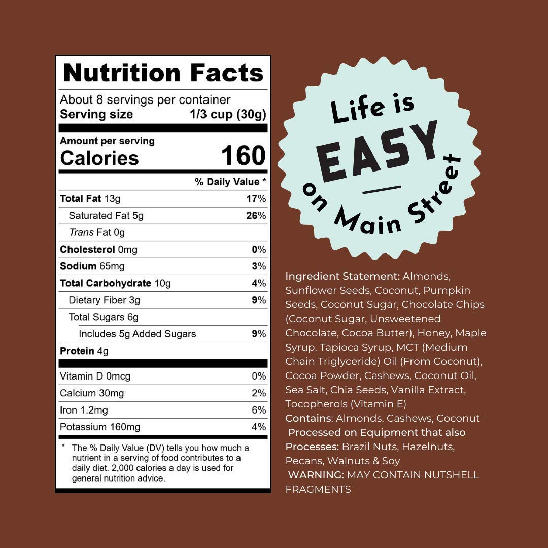 Bakery On Main, Grain-Free Granola + Baked With MCT Oil, Paleo + Keto Certified - Gluten-Free & Non GMO, Ketogenic Snack - Chocolate, 8oz (Pack of 3)