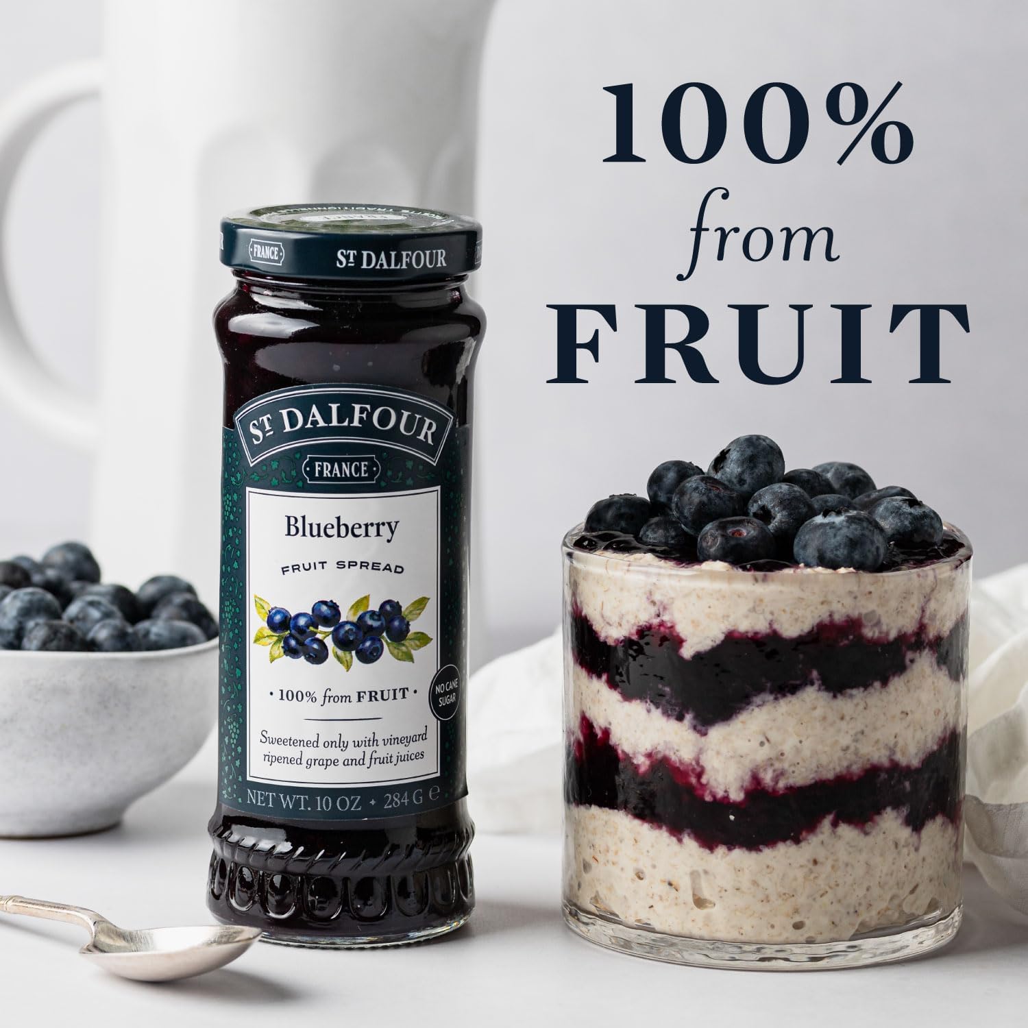 St. Dalfour Blueberry Fruit Spread - 10oz - 100% from Fruit, No Artificial Ingredients, Non-GMO, No Cane Sugars, All Natural, Made in France