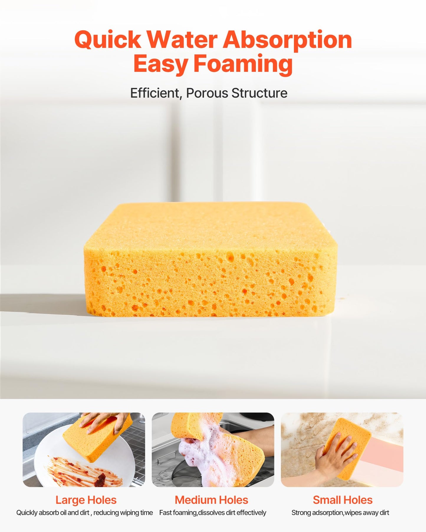 VEVOR 6-Pack Non-Scratch Cleaning Sponges, Dish Scrubber Sponges for Kitchen, Bathroom, Tiles, Marble and Glass Surfaces, Large Household Scrubbing