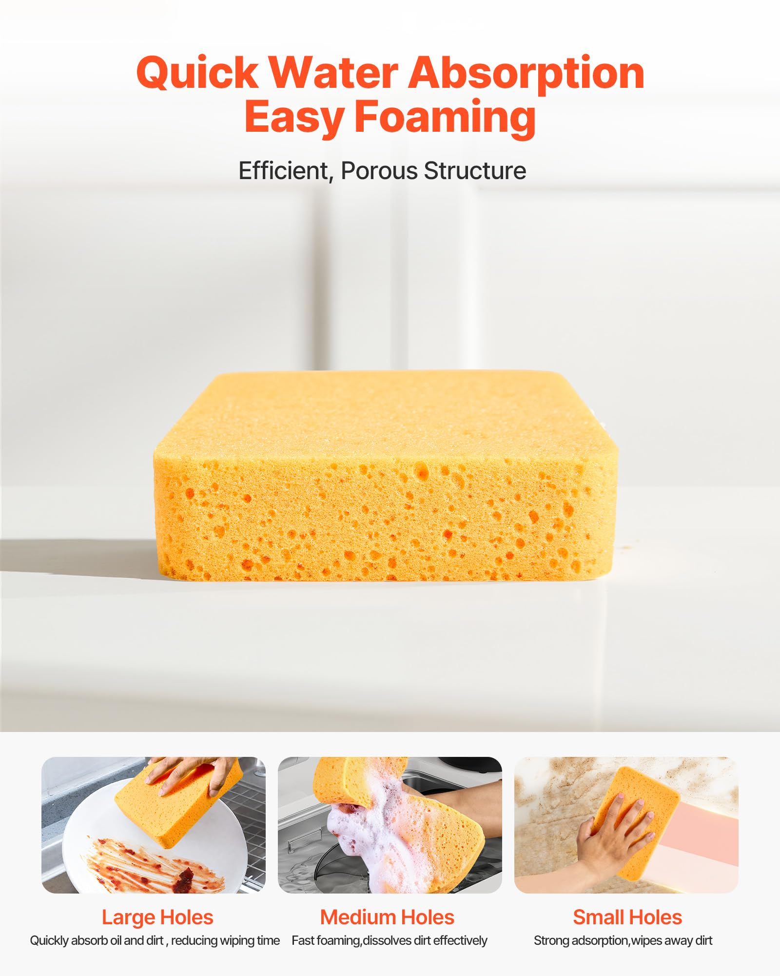 VEVOR 6-Pack Non-Scratch Cleaning Sponges, Dish Scrubber Sponges for Kitchen, Bathroom, Tiles, Marble and Glass Surfaces, Large Household Scrubbing