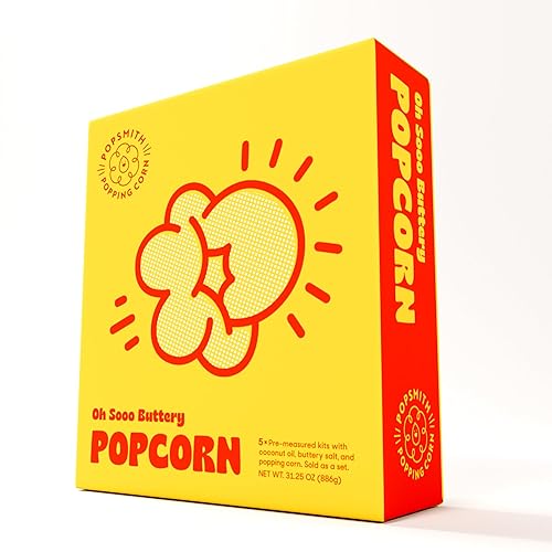 Popsmith Popcorn Pre-Measured Kits - Five 4-oz Buttery Popcorn Kits with Butter Flavored Coconut Oil & Buttery Salt. Authentic Movie Theater Flavor.
