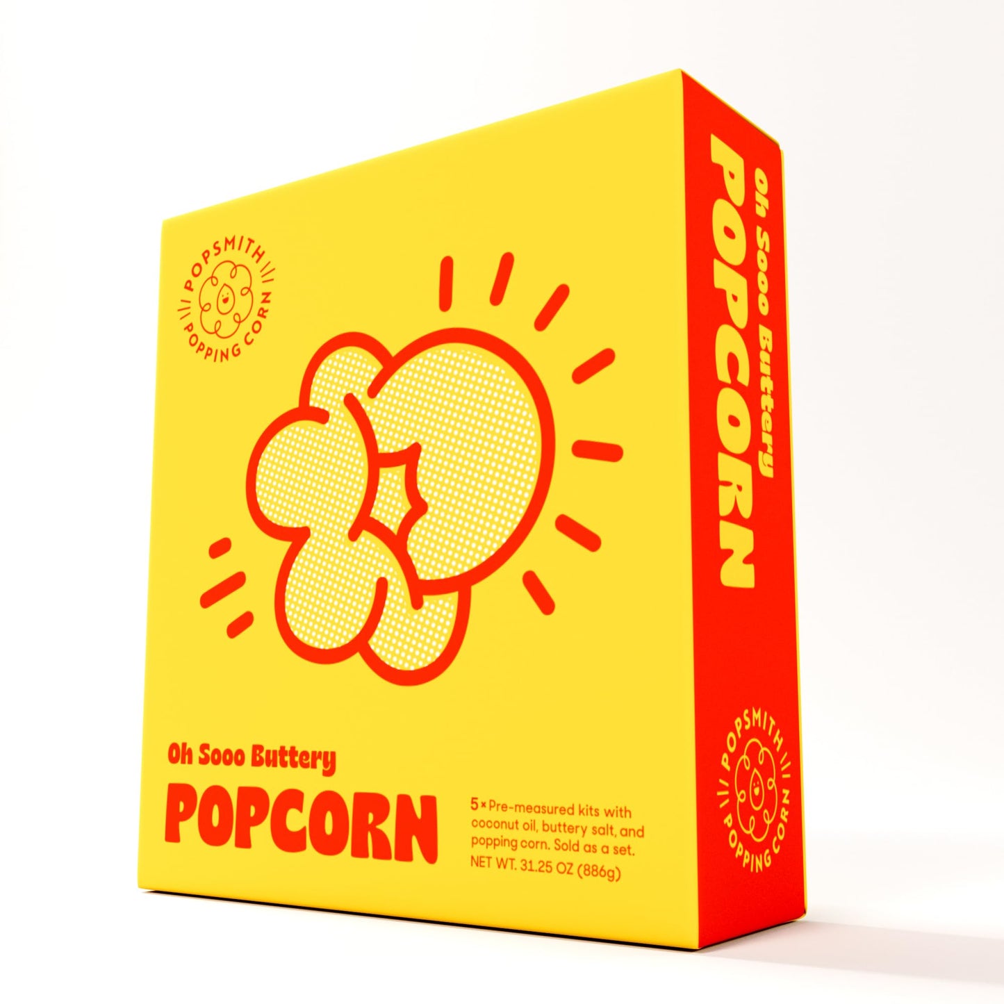 Popsmith Popcorn Pre-Measured Kits - Five 4-oz Buttery Popcorn Kits with Butter Flavored Coconut Oil & Buttery Salt. Authentic Movie Theater Flavor.