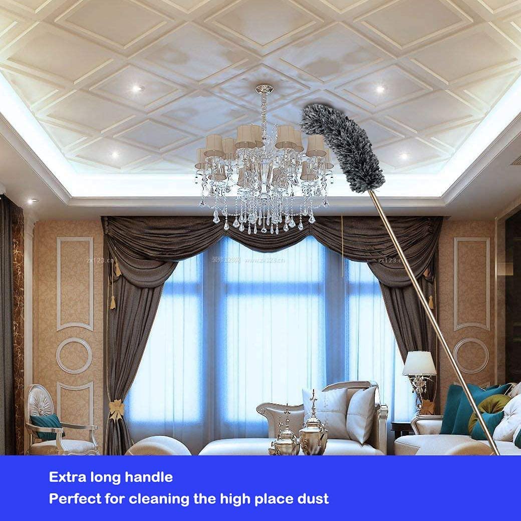 Lomida Microfiber Duster with Extension Pole(Stainless Steel), Extra Long 100 inches, with Bendable Head, Extendable Duster for Cleaning High Ceiling