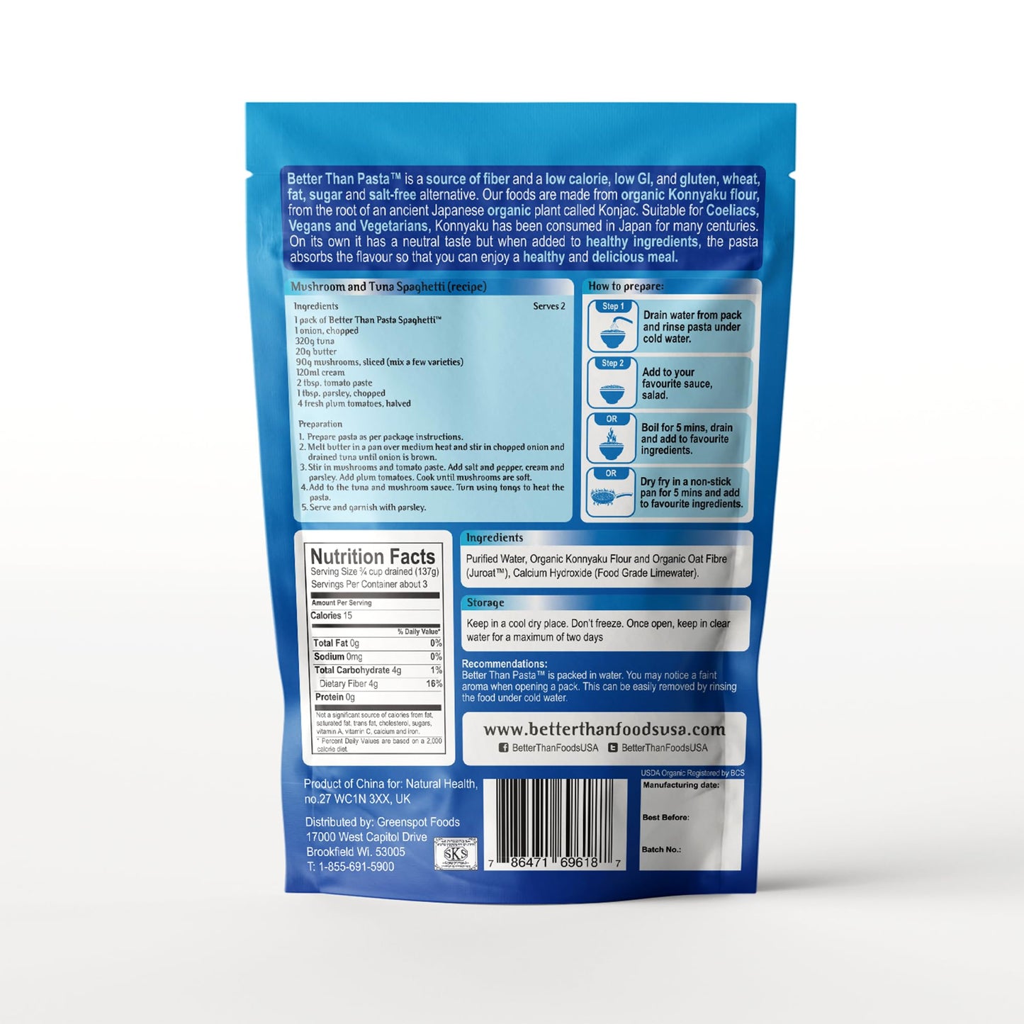Better Than Pasta Organic Shirataki Spaghetti - USDA Organic, Zero Net Carbs, Keto & Diabetic Friendly, Gluten-Free, Low-Calorie, Plant-Based