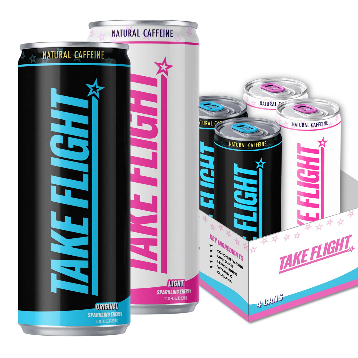 TAKE FLIGHT ENERGY, Natural Juices, Guarana, Focus & Hydration (ASSORTED CASE, 4 Pack)