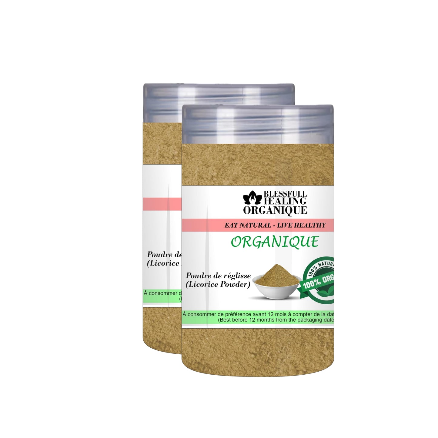 Blessfull Healing Organic Licorice Powder (Mulethi) 100 Gram (3.52 oz) Each (Pack of 2) = 200 Grams, Vegan