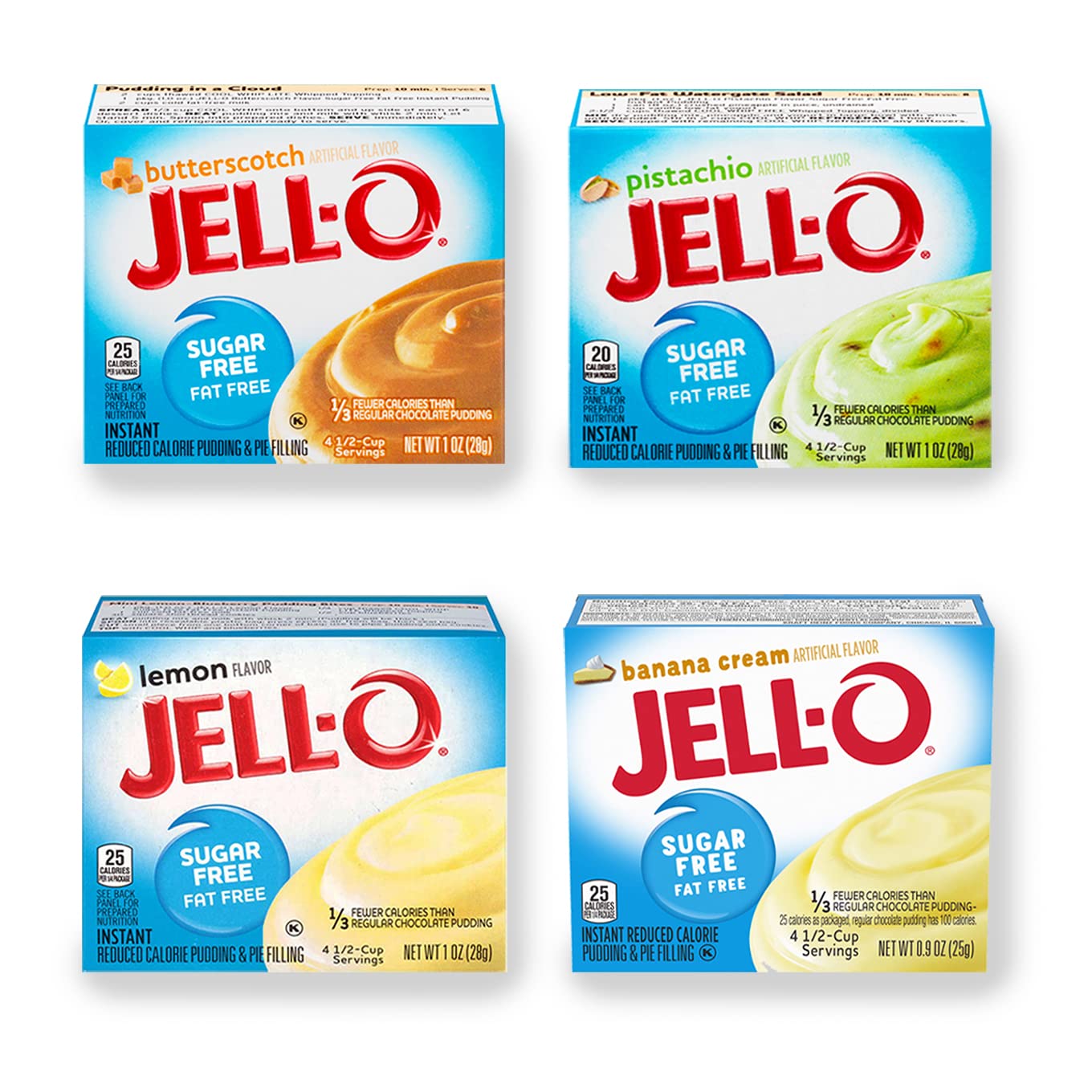 Jello Sugar Free Pudding Mix Instant - Dessert Flavor Variety Pack (8 Flavors) - Fat Free, Sugar Free Jello Pudding Mix & Pie Filling - Includes