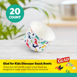 Glad for Kids Mini Dinosaurs Paper Snack Bowls, Colorful Heavy Duty Microwave Safe Disposable Bowls for Soup, Ice Cream, and Snacks, Lids Not