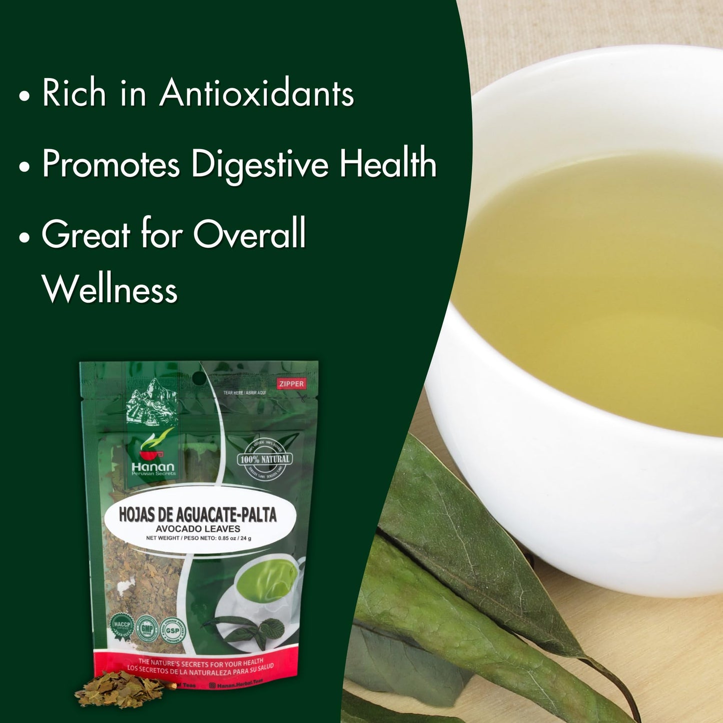 Hanan Avocado Leaves - 0.85 oz (24g) - Dried Loose Leaf Palta/Aguacate Herbal Tea from Peru - 100% Natural Leaves from Peru for Herbal Tea Supplement