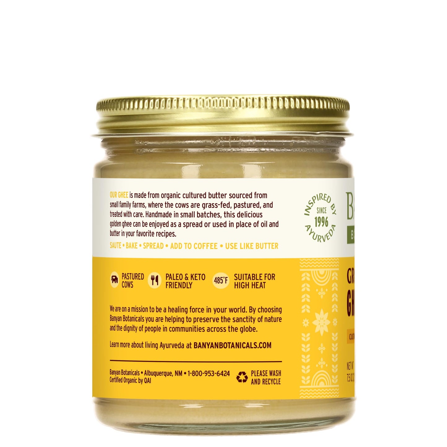 Banyan Botanicals Grass-Fed Ghee - Original Cultured Organic Ghee (Clarified Butter) - Tasty Oil & Butter Alternative for Cooking & Baking - 7.5 oz