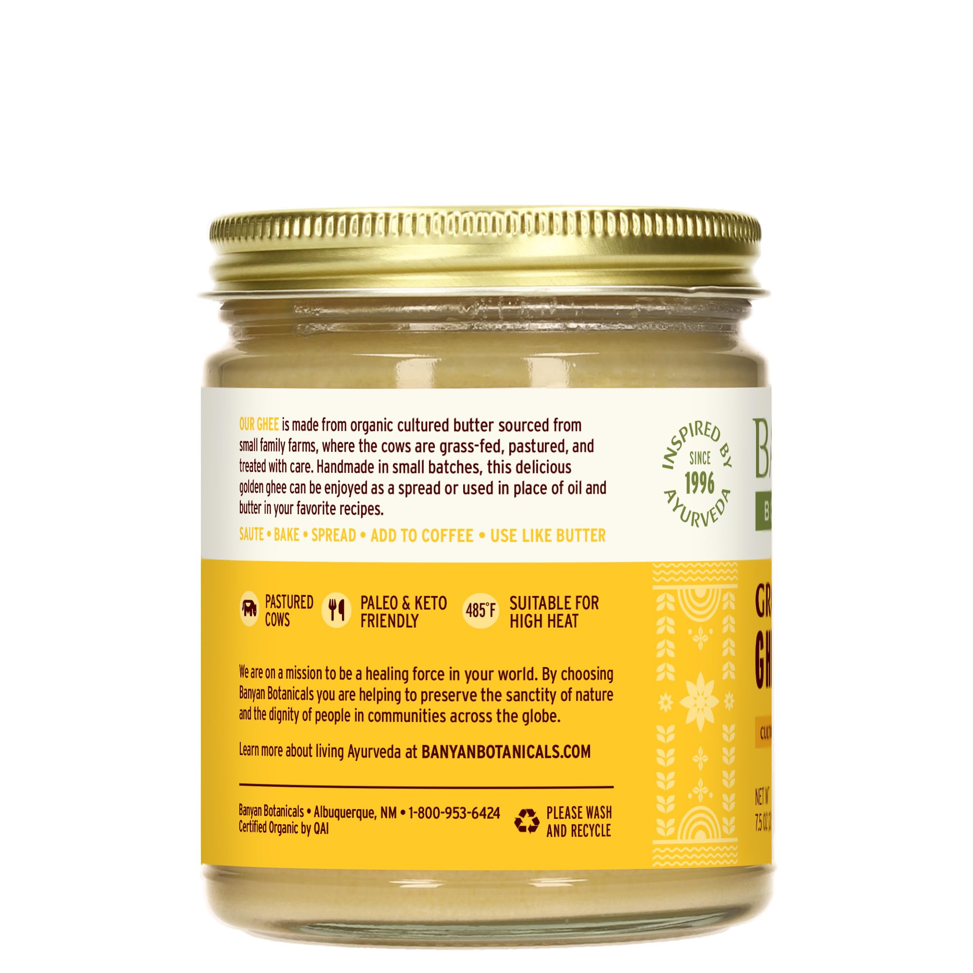 Banyan Botanicals Grass-Fed Ghee - Original Cultured Organic Ghee (Clarified Butter) - Tasty Oil & Butter Alternative for Cooking & Baking - 7.5 oz