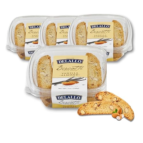 DeLallo Vanilla Almond Biscotti, (4 Pack), Authentic Italian Recipe, Twice Baked Cookies Non-GMO All Natural Italian Biscuits Made with Handcrafted
