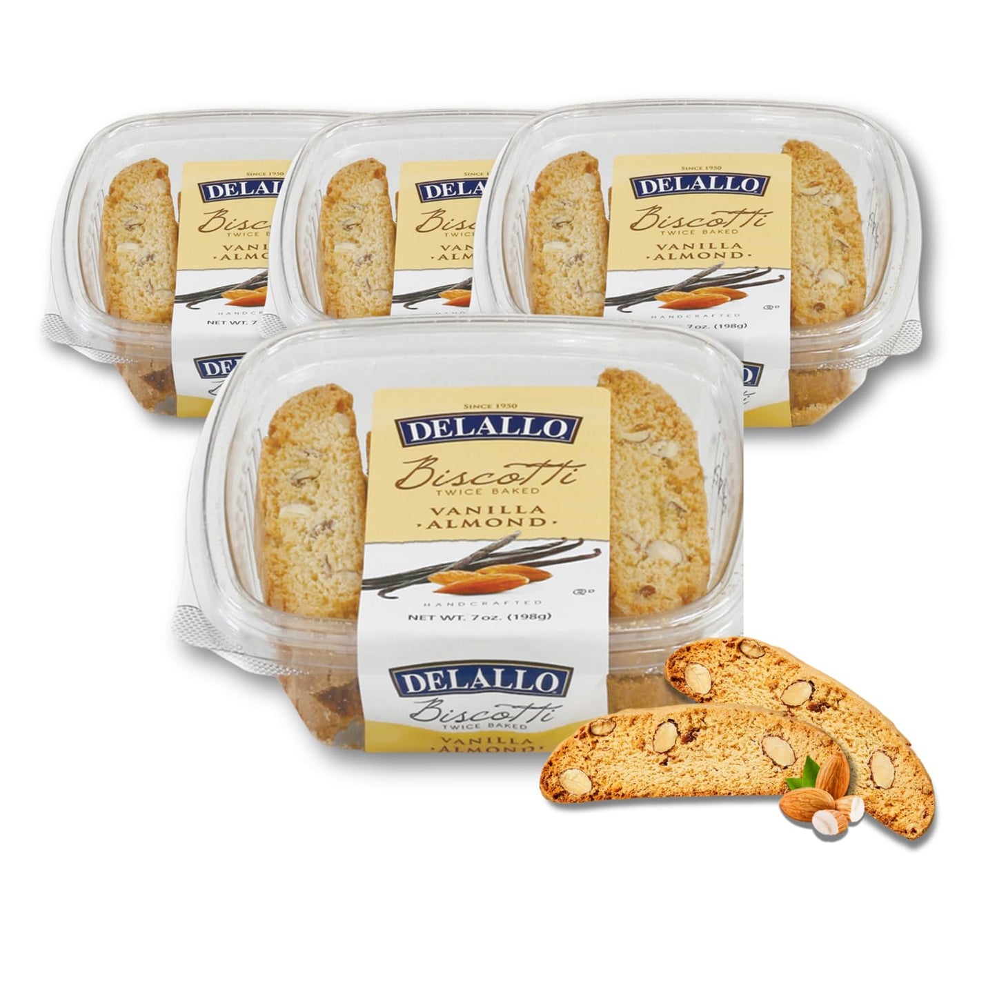 DeLallo Vanilla Almond Biscotti, (4 Pack), Authentic Italian Recipe, Twice Baked Cookies Non-GMO All Natural Italian Biscuits Made with Handcrafted