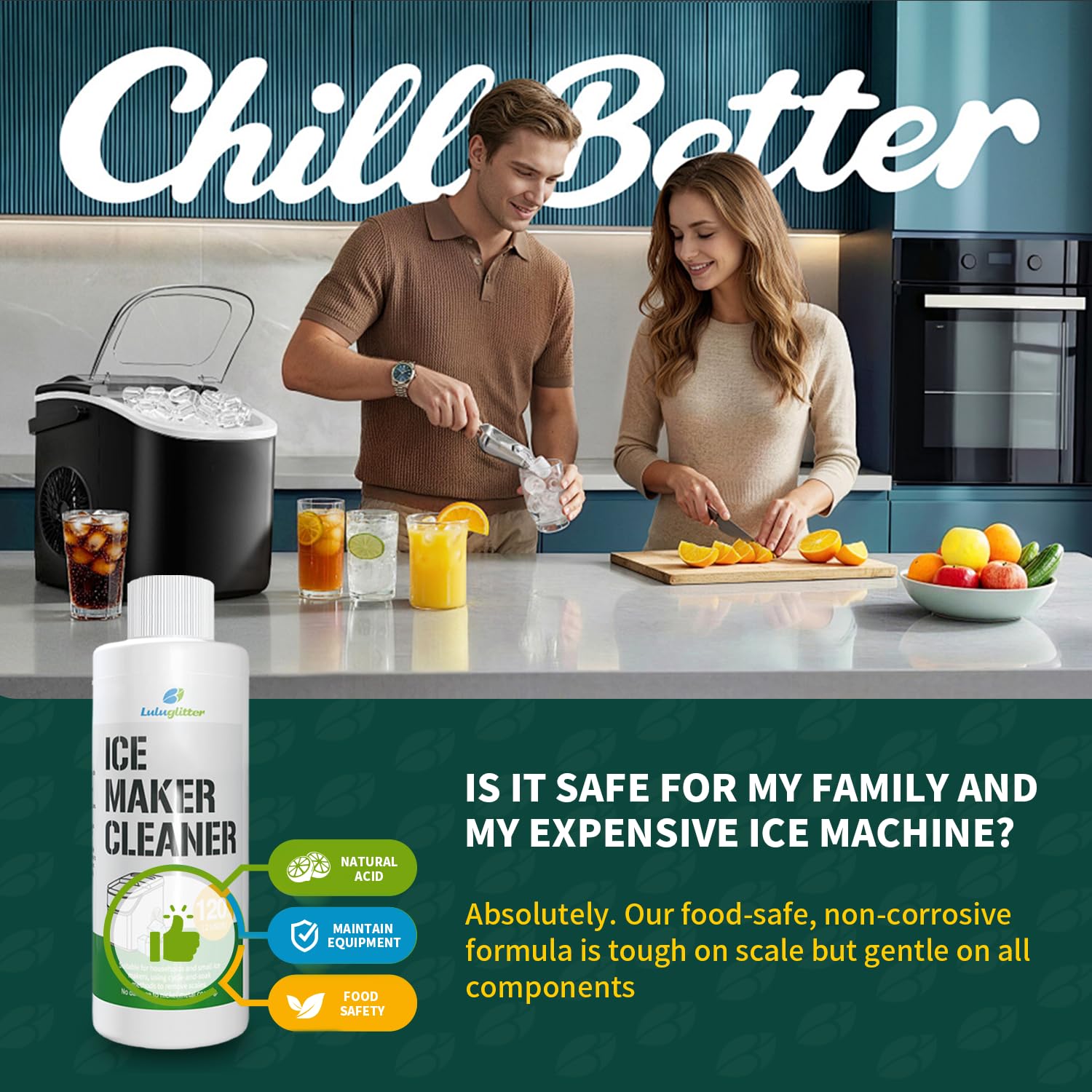 LULUGLITTER Ice Maker Countertop Cleaner 240ml 4 Use For lce Machine Cleaner and Descaler Compatible with EUHOMY silonn All Major Brands