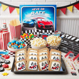 Race Car Themed Cookies Party Favors | Individually Wrapped 24 Pack Bulk | for Kids Birthday Treats | Red Black White Raceway Race Track Black White