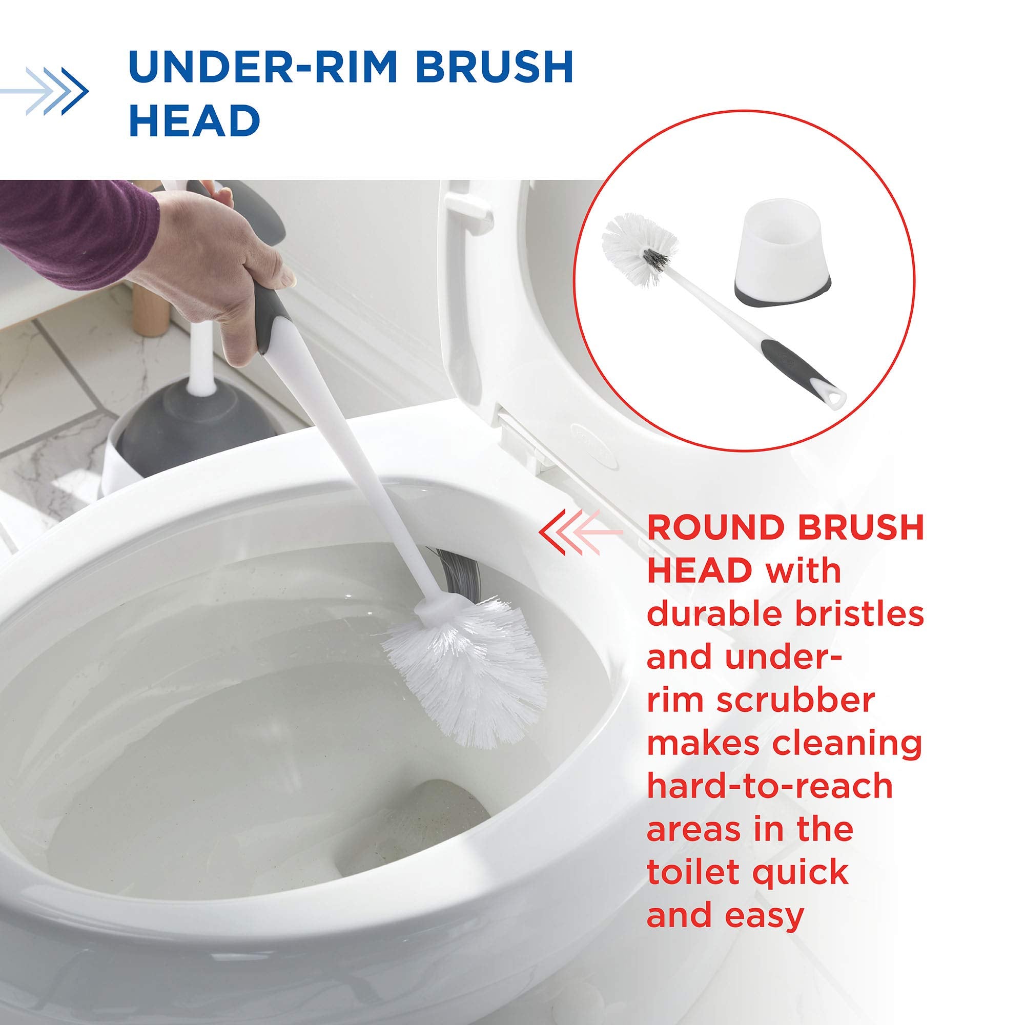Clorox Under-Rim Toilet Bowl Brush with Corner Storage Caddy, 16 x 5 x 5.5 in
