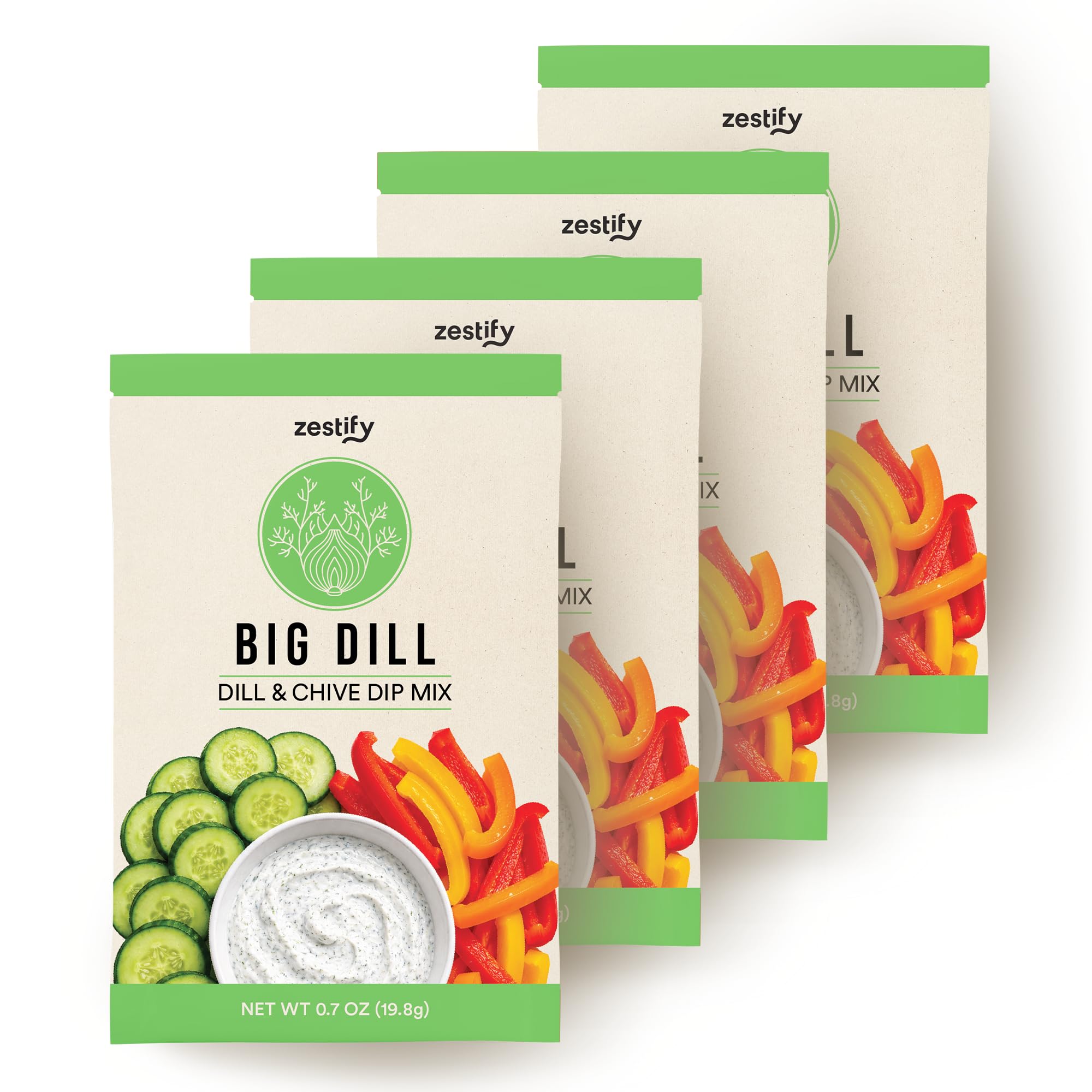 Zestify Big Dill - Dill & Chive Dip Mix | No Articial Ingredients, Anti-Caking Agents or Fillers | Just Add Sour Cream or Greek Yogurt (4x 0.7 oz