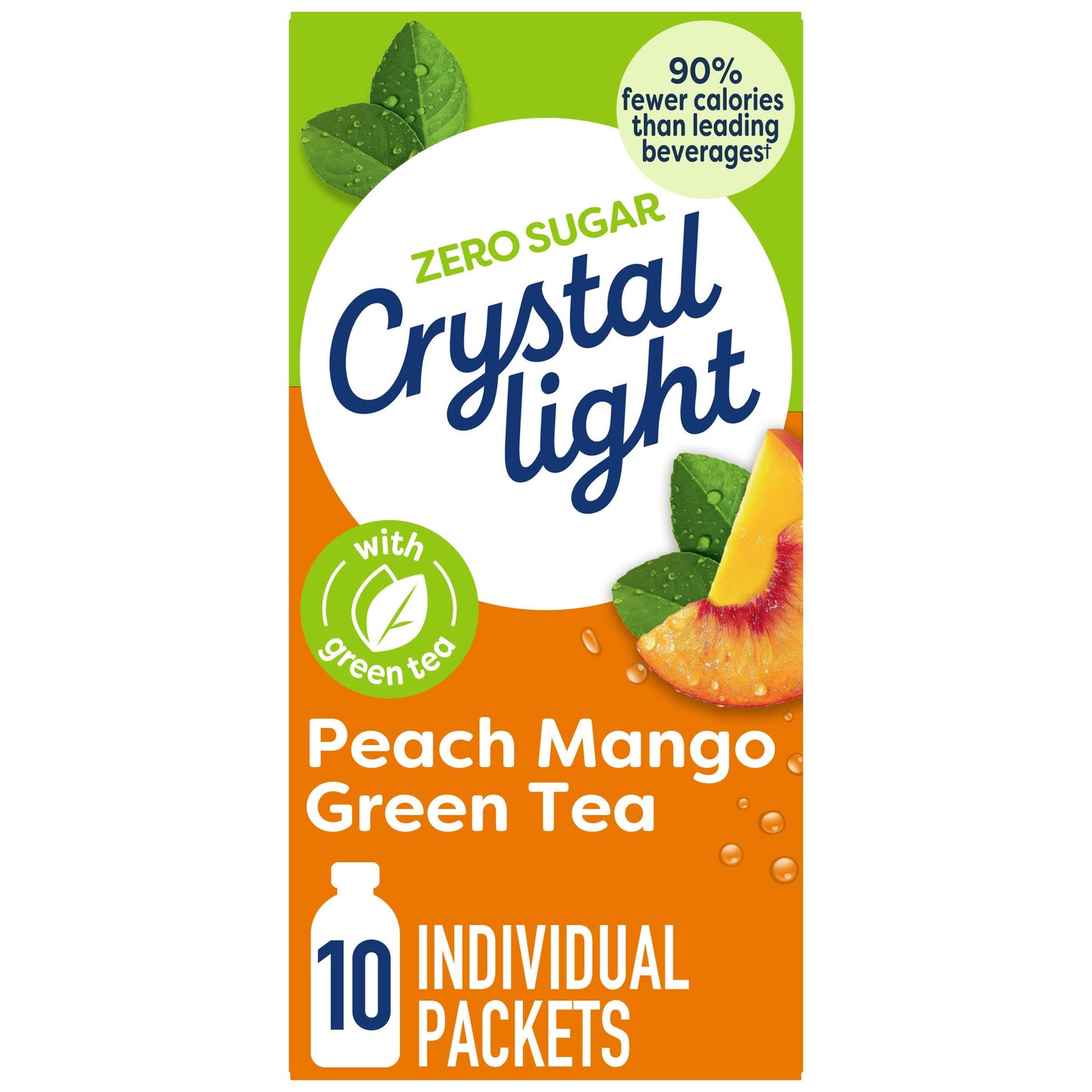 Crystal Light Drink Mix, 10 Packets, for Convenient On-the-Go Flavorful Hydration, Naturally flavored with other natural flavor Peach Mango Green Tea