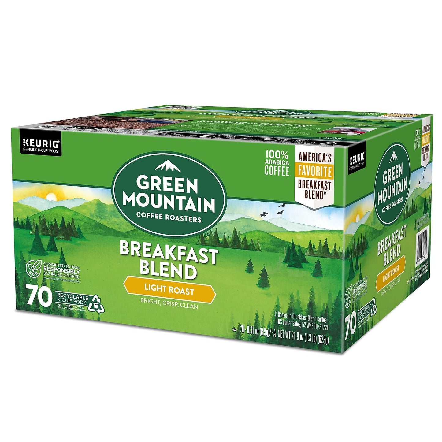 Green Mountain Breakfast Blend Coffee Keurig K-Cup Pods, Light Roast, 70/Box (5000373741)