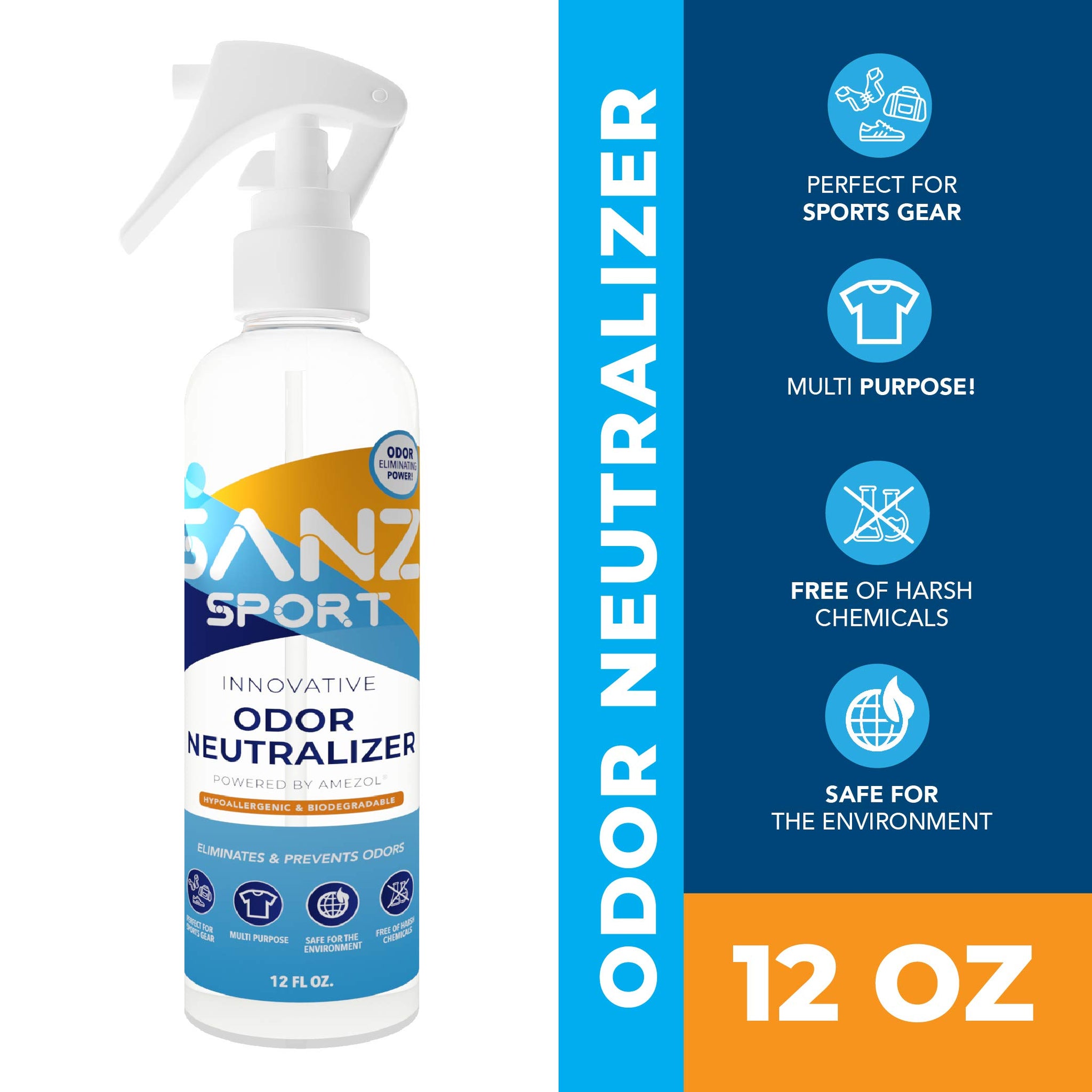 SANZ Odor Neutralizer - Multipurpose Odor Eliminator, Safe Ingredients, Biodegradable, Money Back Guarantee, 12 oz