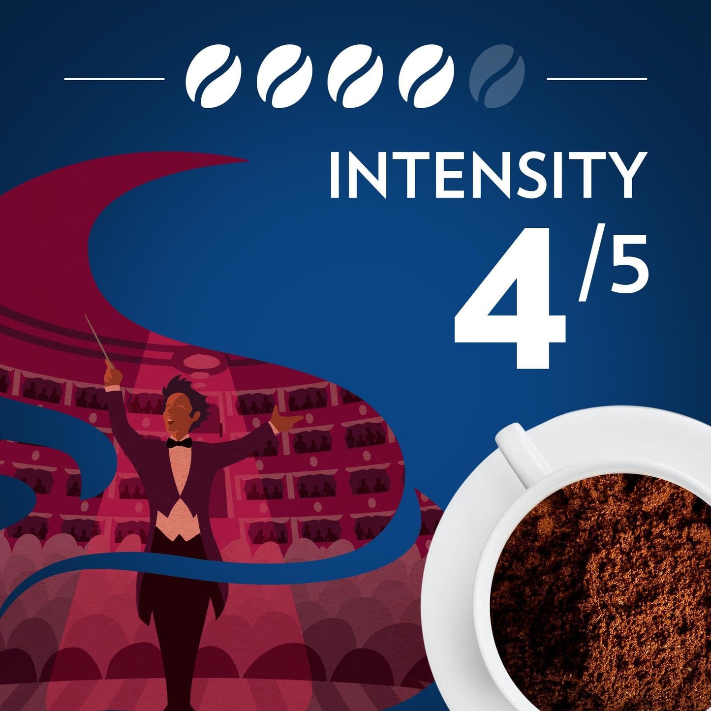 Lavazza Opera Intenso Ground Coffee 12oz Bag, Dark Roast, Bold and Balanced Taste, Intensity 4/5, Arabica and Robusta, Ideal for Drip Brewers, (Pack