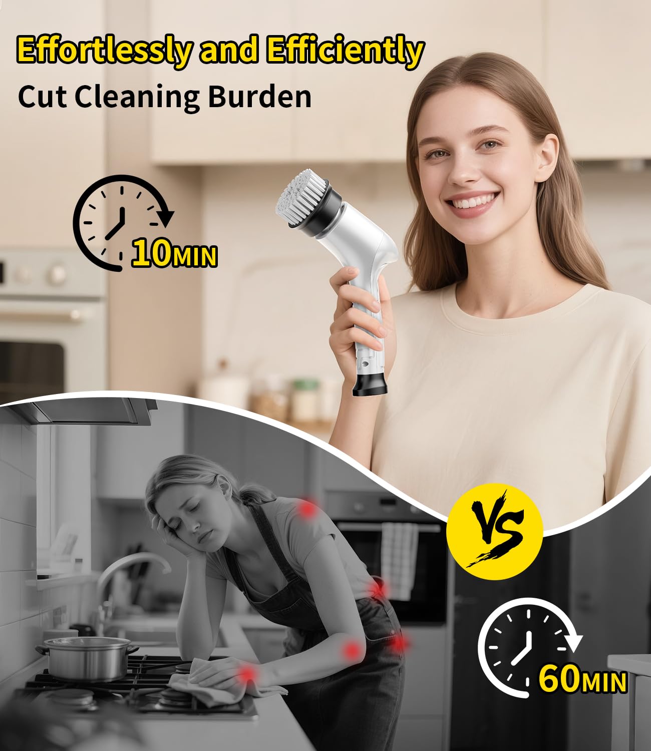 Electric Spin Scrubber, Cordless Household Cleaning Brush with 6 Replaceable Heads, 3 Speeds, LED Display, Lightweight Handheld Power Scrubber