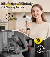 Electric Spin Scrubber, Cordless Household Cleaning Brush with 6 Replaceable Heads, 3 Speeds, LED Display, Lightweight Handheld Power Scrubber