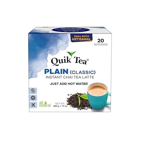 QuikTea Instant Plain Chai Tea Latte, 20 Single-Serve Sachets, Artisanal Indian Chai Latte Mix, Just Add Hot Water, Low Caffeine, Non-GMO, Gluten Free