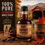 WOOD'S Chocolate Cherry Cordial Infused Maple Syrup - Decadent Vermont Maple Syrup with Dark Cocoa & Succulent Cherries | Small-Batch, All-Natural