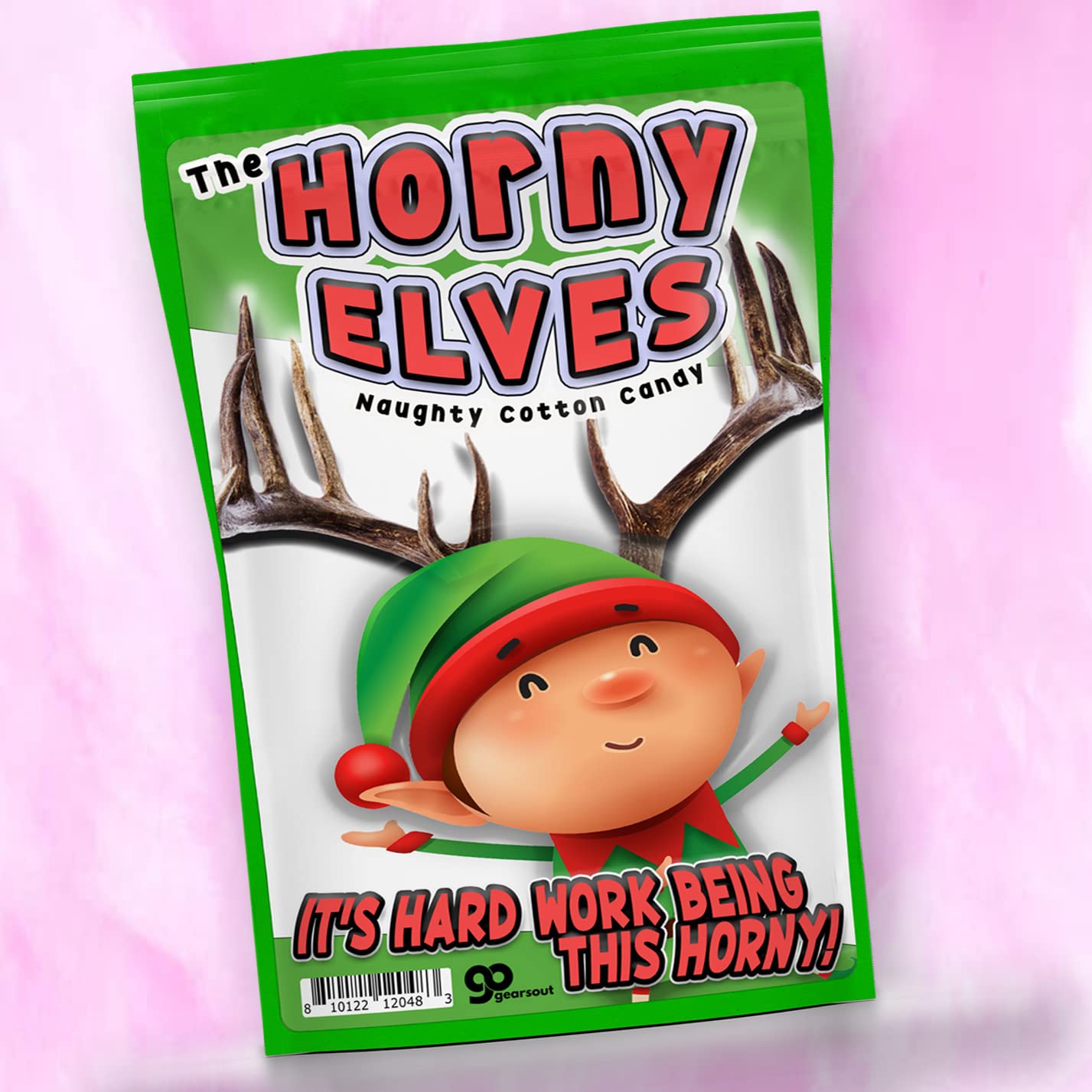 Horny Elves Naughty Cotton Candy - Funny Candy for Men - Funny Gag Gift for Christmas Lovers - Pink Strawberry Flavor - Stocking Stuffers for Women