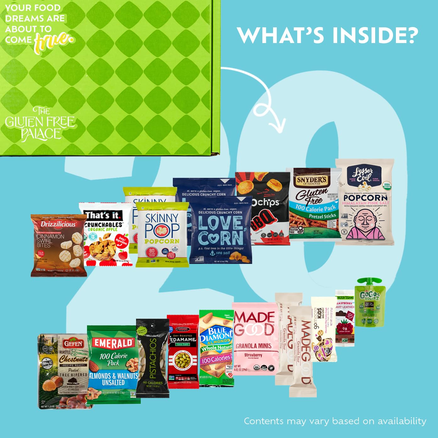 Gluten Free Palace 100 Calorie Snacks Variety Pack - Gluten Free Healthy Snacks for Father's Day - Low Calorie Vegan Protein Bars & Nuts - Guilt?Free