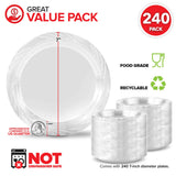 Stock Your Home 240-Count, 7 Inch Clear Plastic Plates, Flexible, Disposable Heavy Duty Party Dinner Plate, for Wedding Reception, Holiday Parties