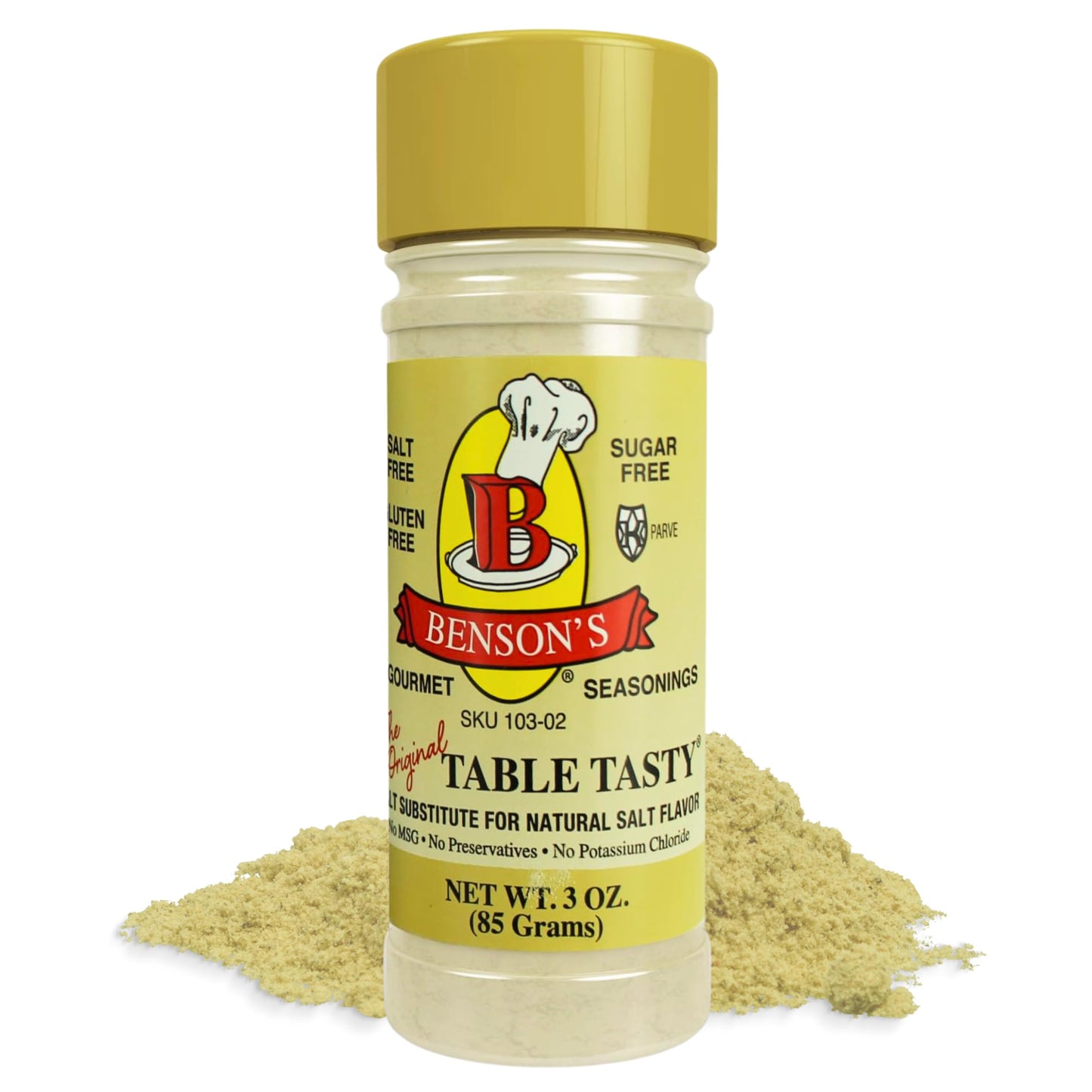 Benson’s - Table Tasty Salt Substitute, Salt-Free Gourmet Popcorn Seasoning, No Sodium, No Potassium Chloride, No MSG, Gluten Free, 3oz Bottle