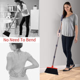 Broom with Dustpan Combo Set Broom and Dustpan Set Dust Pan with Stainless Steel Long Handle, Brooms with 5-Layer Soft Bristles for Sweeping Office