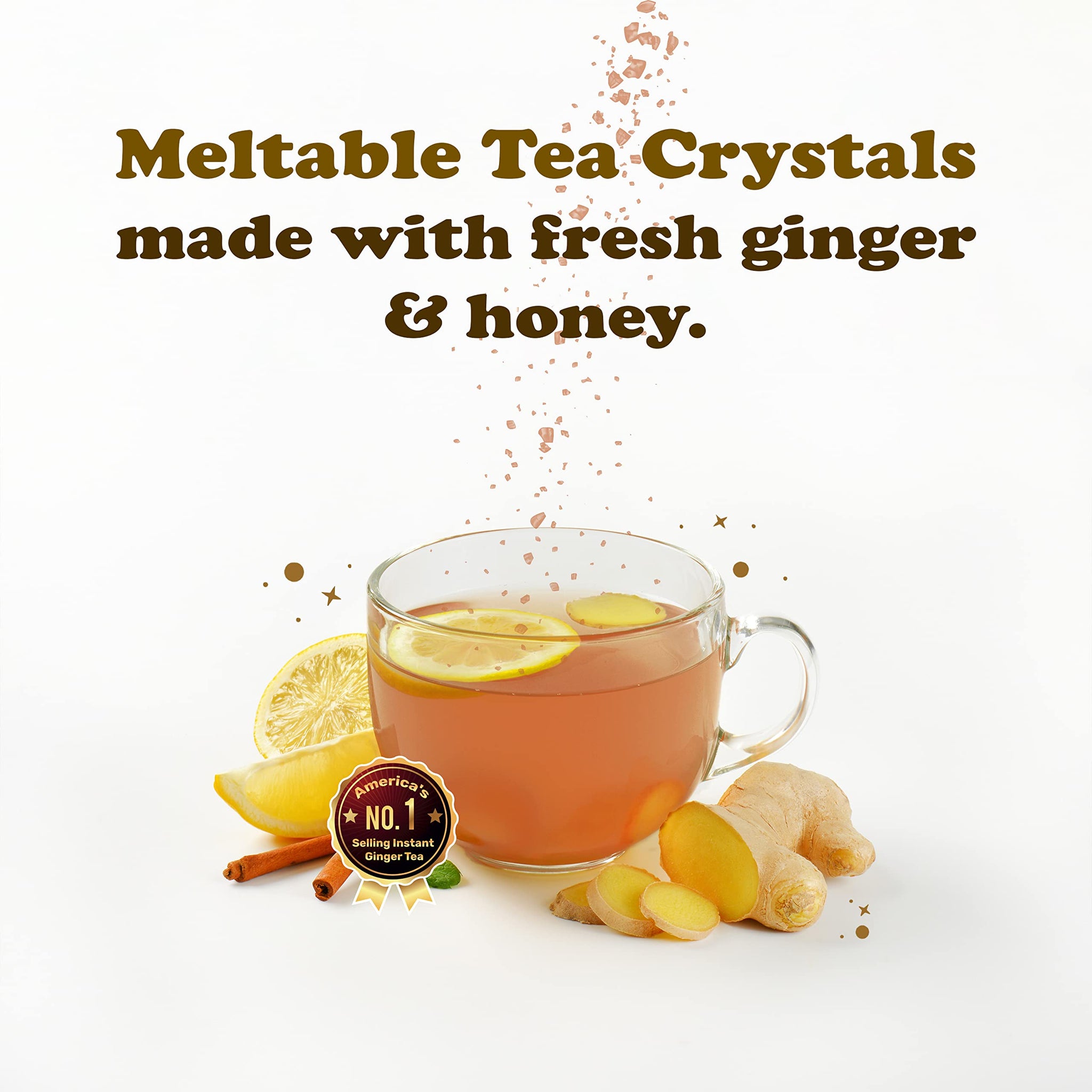 Pocas Honey Ginger Instant Tea Powder 2-Pack with Ginger Extract & Real Honey, Caffeine-Free Tea, 20 Packets per Box