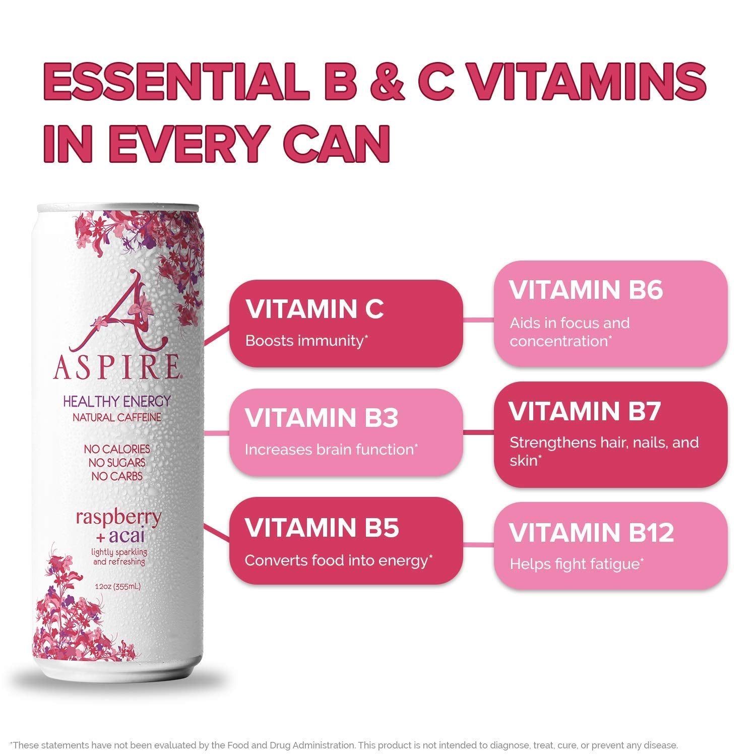 ASPIRE™ Healthy Energy, Calorie Burning, Zero Calorie, Zero Sugar Drink Raspberry + Acai 4-Pack