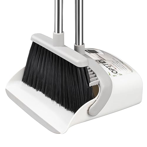 OPTTIDI Broom with Dustpan Combo Set, Hand Broom and Dustpan Set for Sweeping Indoor Angle Broom for Home Office Kitchen Lobby Floor Pet Hair
