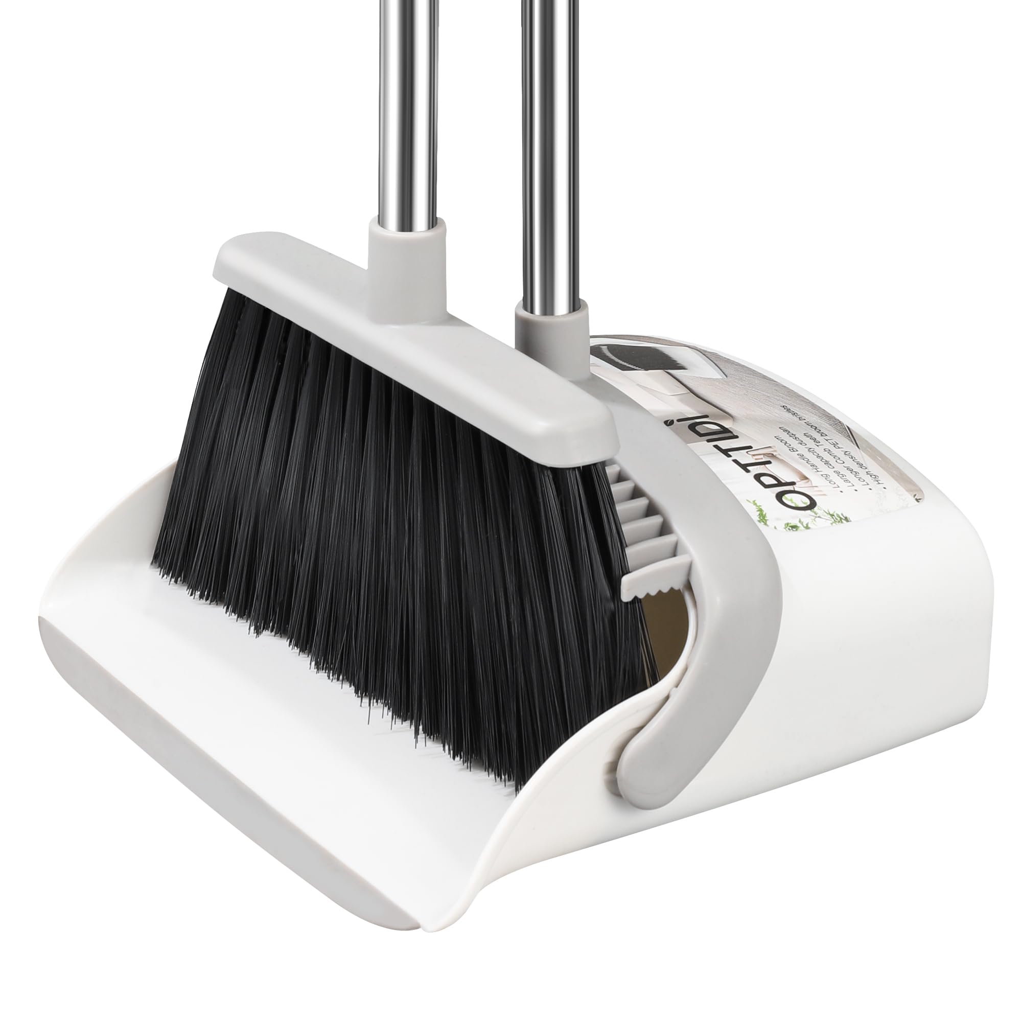 OPTTIDI Broom with Dustpan Combo Set, Hand Broom and Dustpan Set for Sweeping Indoor Angle Broom for Home Office Kitchen Lobby Floor Pet Hair