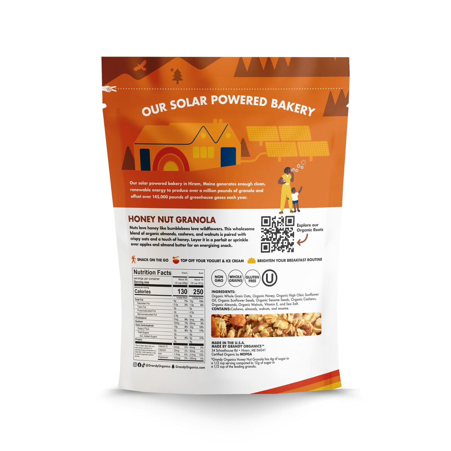 Grandy Organics Honey Nut Granola - Certified Organic & Gluten Free Granola - 8g Protein - Non GMO & Kosher - Oats, Honey, Seeds & Nuts - 2 Pack, 2