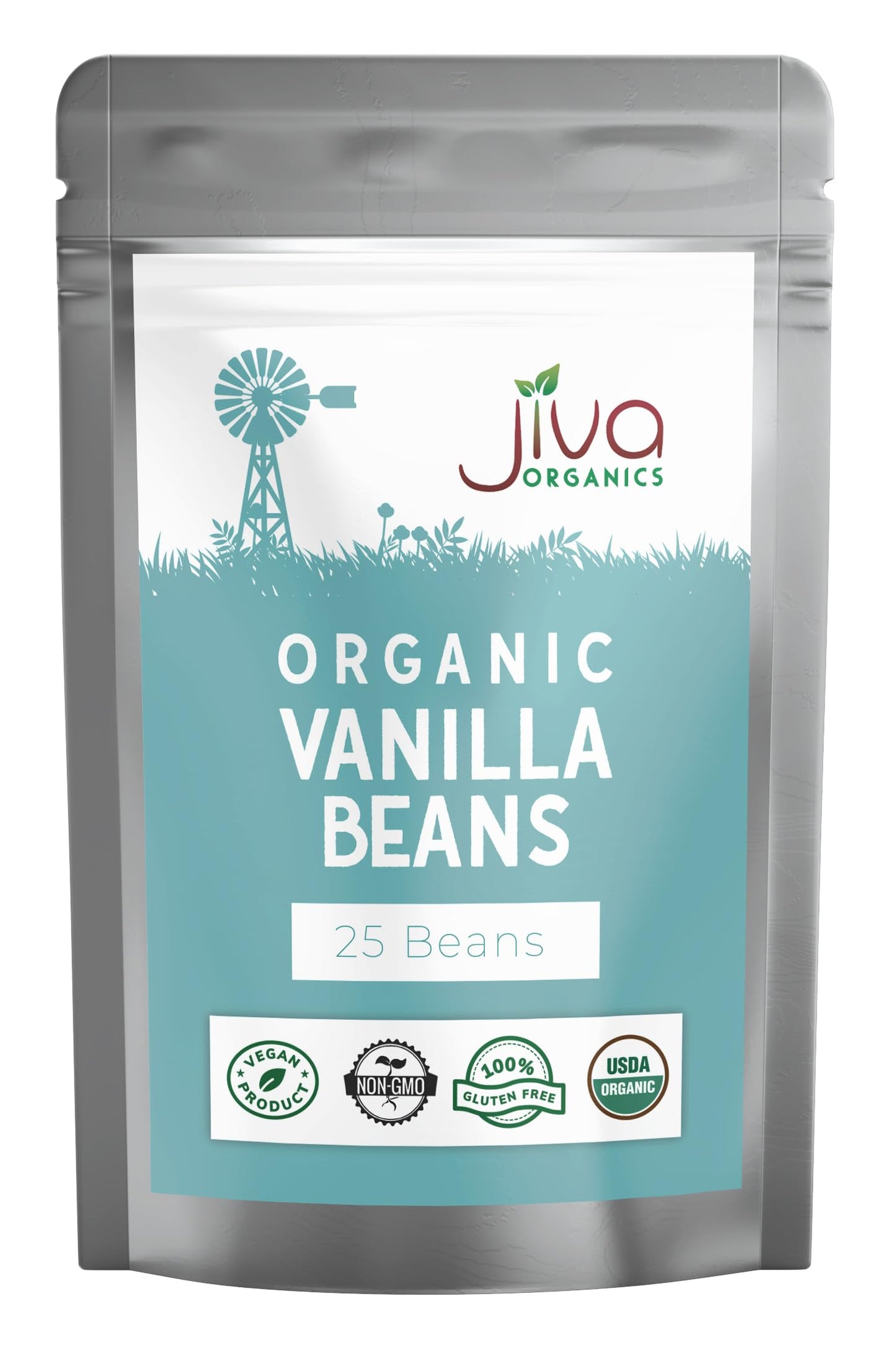 Jiva Organic Vanilla Beans 25 Count Large - Premium Grade A Ceylon Pods from Sri Lanka - Non-GMO, All-Natural, Hand-Cured for Baking, Cooking